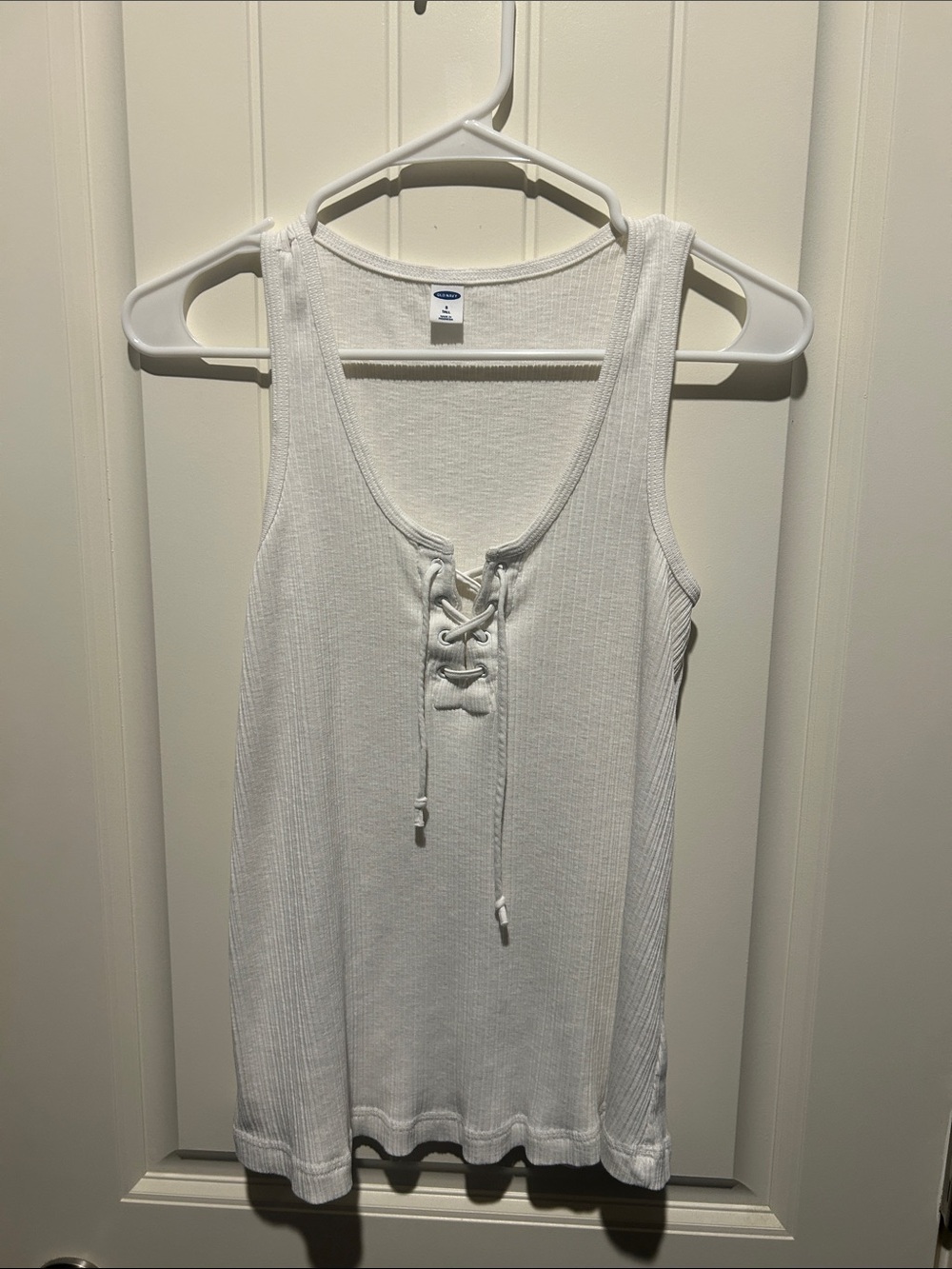 Old Navy White Ribbed Lace-Up Tank Top